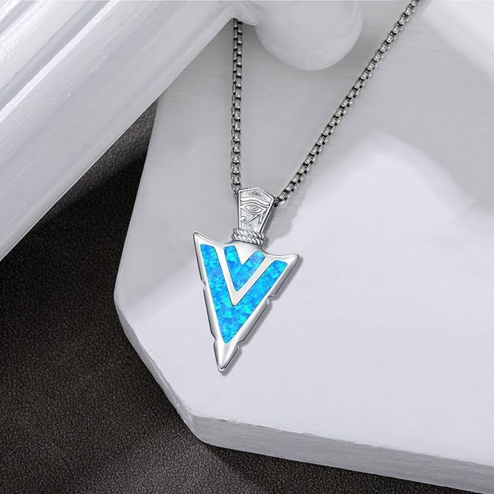 Suiknsn Arrowhead Necklace for Men Women 925 Sterling Silver Turquoise Malachite Celtic/Eye of Horus/Viking Arrow Pendant Amulet Jewelry Gifts Native American Necklace