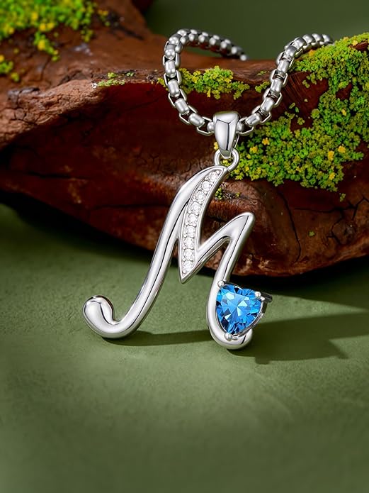 Christmas Gifts for Women Alphabet A to Z Initial Birthstone Pendant Necklaces for Women - 18k White Gold Plated Personalized Name Jewelry Valentine Mothers Day Birthday Gifts for Women Her Girlfriend