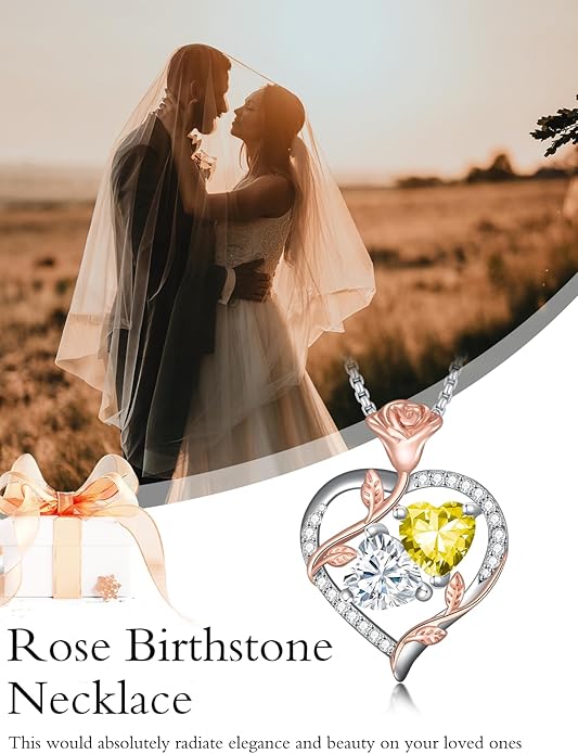 Christmas Gifts for Women Rose Heart Birthstone Pendant Necklace I Love You Forever Jewelry Valentine Mothers Day Birthday Gifts for Women Her Wife Girlfriend