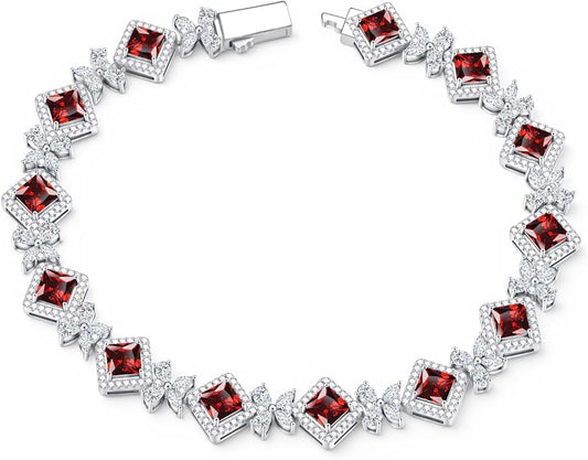 Iefil Tennis Bracelets for Women - 925 Sterling Silver Birthstone Tennis Bracelet, Anniversary Birthday Gifts, Birthstone Jewelry for Women Wife Mom Daughter