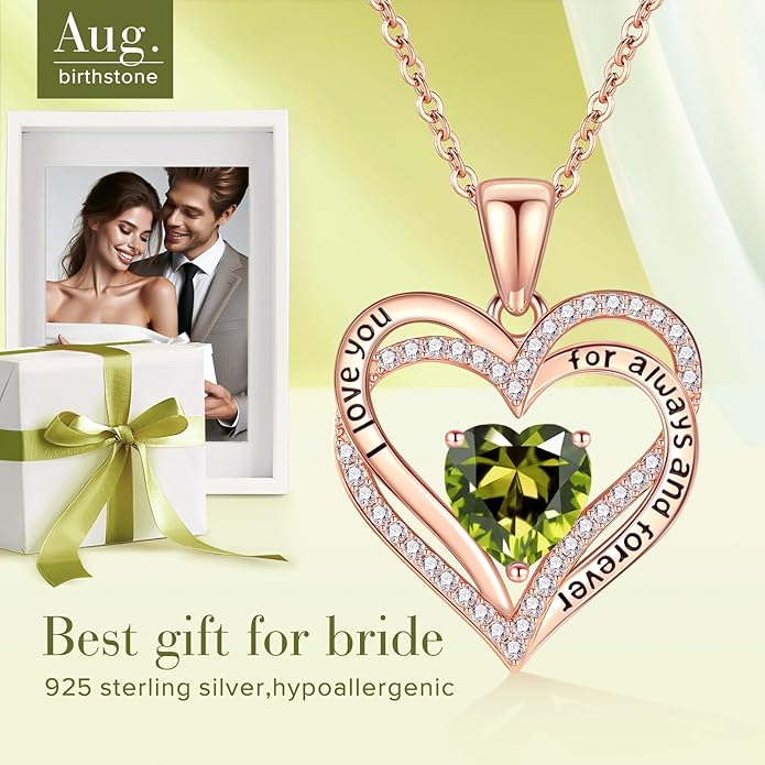Vakki Birthstone Jewelry for Women Pendant Necklace 925 Sterling Silver Heart Necklace Birthday Gifts for Wife Daughter Girlfriend