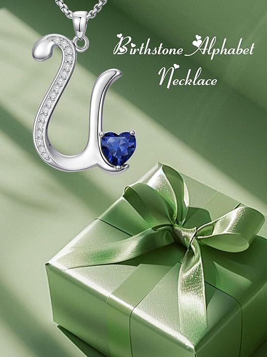 Christmas Gifts for Women Alphabet A to Z Initial Birthstone Pendant Necklaces for Women - 18k White Gold Plated Personalized Name Jewelry Valentine Mothers Day Birthday Gifts for Women Her Girlfriend