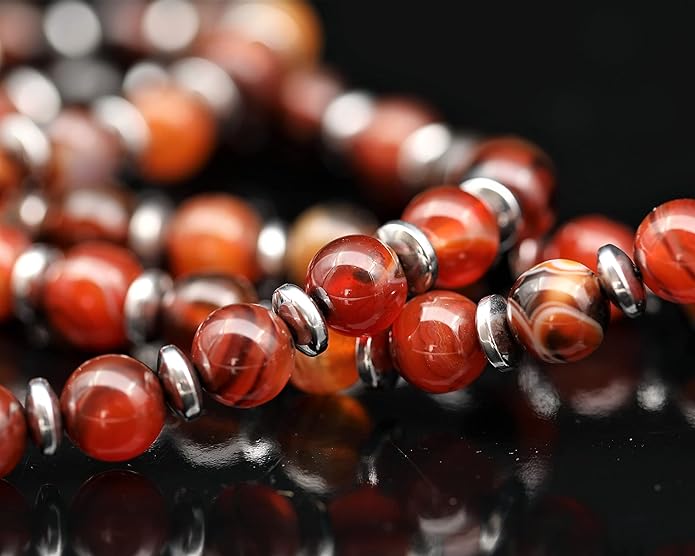 Natural Carnelian Agate Silver Pendant, Genuine Black Onyx Beaded Necklace, Gemstone Strong Necklace, 18x13 Cabachon, Fashion Dainty Jewelry, Healing Crystal Chakra Necklace, Minimalist Necklace