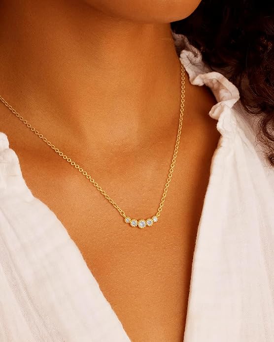 Cubic Zirconia Necklace, Dainty 14k Gold Plated Diamond Necklaces For Women Choker Necklace Simple Gold Plated CZ Jewelry Necklaces for Women Trendy Gifts