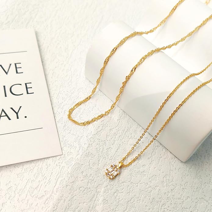 Zeffy Diamond Necklaces for Women, Dainty Gold Necklace 18k Gold Plated Layered Necklaces Simple Gold CZ Diamond Pendant Necklaces for Women Trendy Jewelry Gifts for Girls
