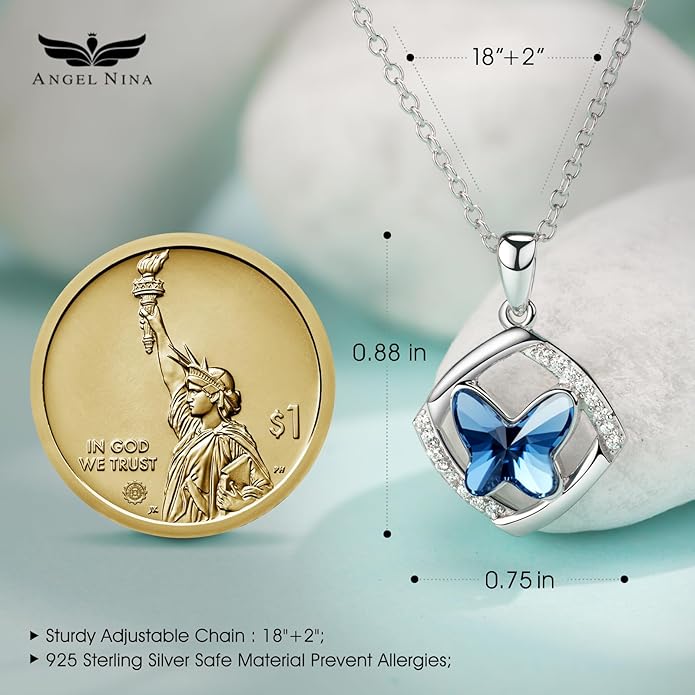 Butterfly Sterling Silver Crystal Jewelry for Women | Birthday Gifts for Her, Mom & Wife | Hypoallergenic for Sensitive Skin | Gift Packaging Included