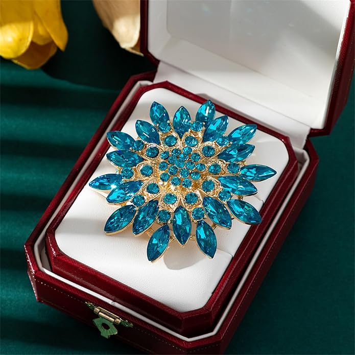 Rhinestone Sunflower Brooch Pin Red Pink Flower Brooch Stylish Crystal Brooch Elegant Clothing Hat Bag Accessories Jewerly for Women