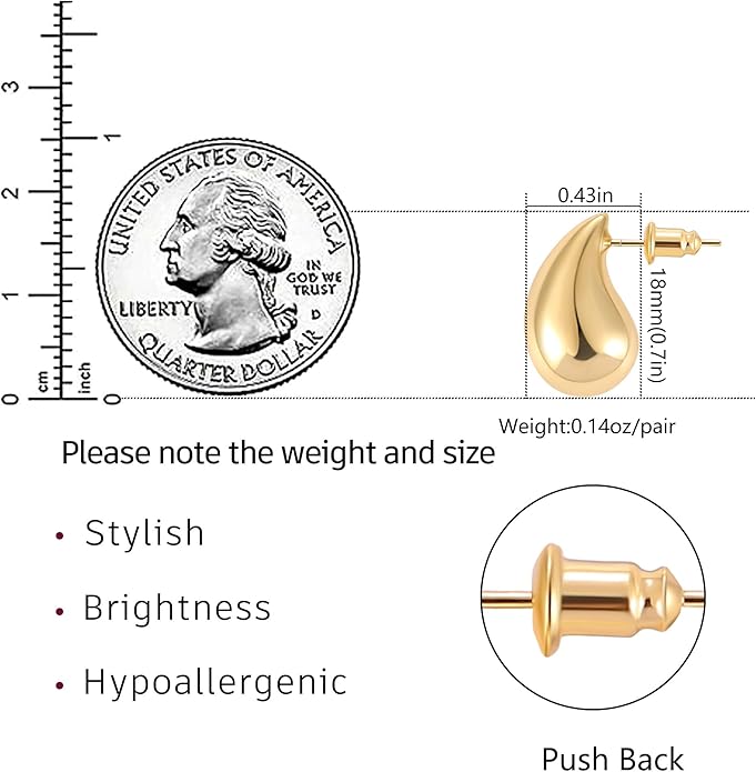 Gacimy Teardrop Earrings Dupes for Women 14K Gold Plated, Chunky Drop Earrings for Women with 925 Sterling Silver Post