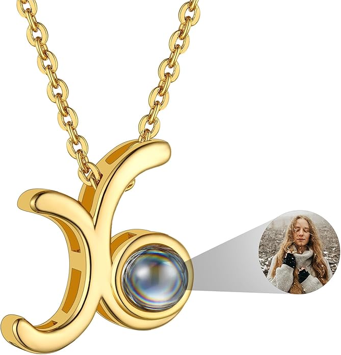 Custom4U Personalized Initial Picture Necklace for Women, Projection Necklace with Picture Inside, Gold/Silver Letter Pendant Necklace, Custom Photo Gifts for Mom Wife Birthday Valentines
