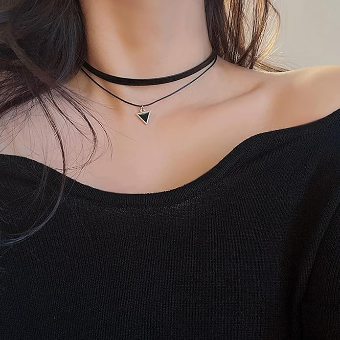 Fesciory Black Necklaces for Women, Adjustable Layered Velvet Leather Lace Collar Necklace, Goth Jewelry Gifts.