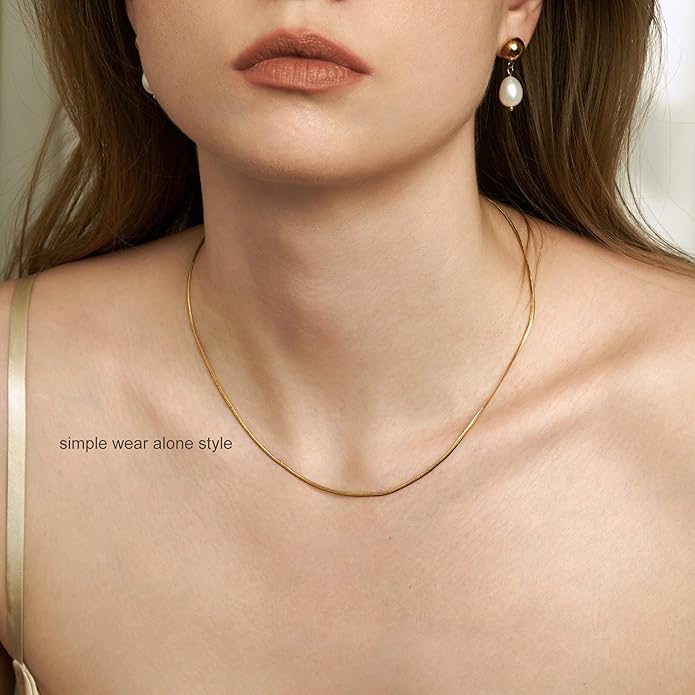 Freekiss Herringbone Necklace for Women,Dainty Gold Necklace,14k Gold Plated Snake,Gold Chain Choker Necklaces,Simple Gold Layered Necklaces,Gold Jewelry Gift for Women