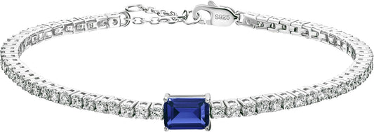 18K White/Yellow Gold Plated Silver Bracelet With Lab Grown Sapphire/Emerald/Ruby Surrounded With Lab Grown Diamond/Moissanite, Bracelet For Women Comes With Gift Box