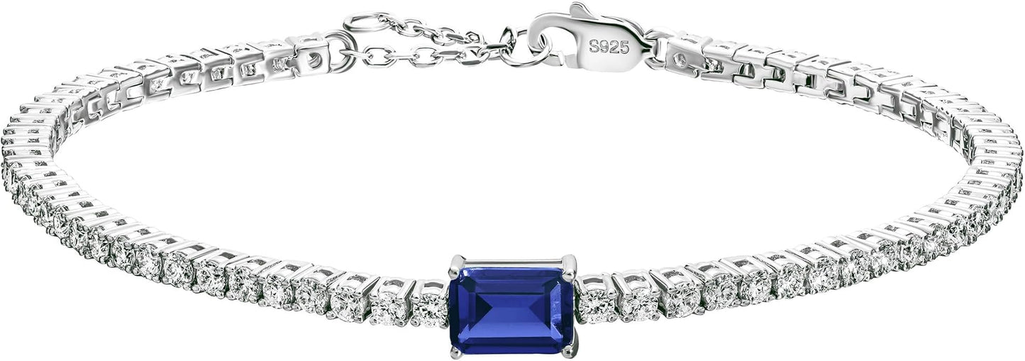 18K White/Yellow Gold Plated Silver Bracelet With Lab Grown Sapphire/Emerald/Ruby Surrounded With Lab Grown Diamond/Moissanite, Bracelet For Women Comes With Gift Box
