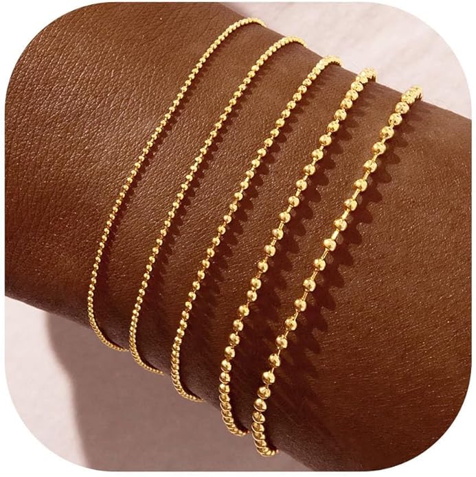 Gold Bracelets for Women Non Tainish,Dainty Bracelets Stack for Women Trendy, Gold Plated Cuff Bracelets Stack With Beaded Cuban Paperclip Snake Rope Bangle Hand Chain Jewelry Gifts for Women