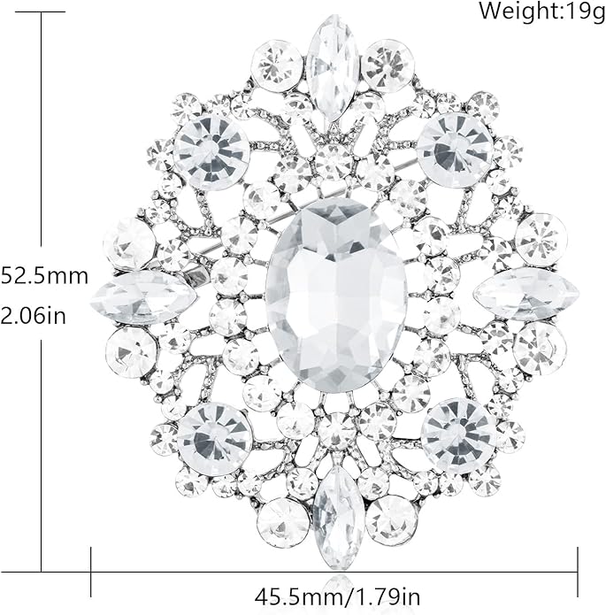 LAXPICOL Vintage Clear Austrian Crystal Brooch Pin for Women Elegant Wedding Bridal Brooches Broach Pin 1.69"*1.39"