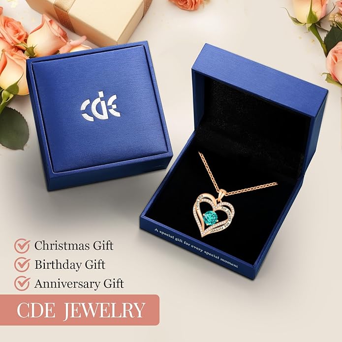 CDE Forever Love Heart Necklaces for Women, Mom, Girlfriend, Wedding Anniversary Birthday Mother Day Christmas Day Gift for Wife Girlfriend Jewelry with Birthstone Pendant