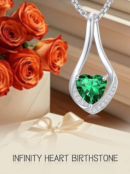 Birthstone Necklaces for Women,18k Yellow/White Gold Plated Forever Love Heart Infinity Pendant Necklace Anniversary Jewelry Christmas Birthday Gifts for Women Her Wife Girlfriend