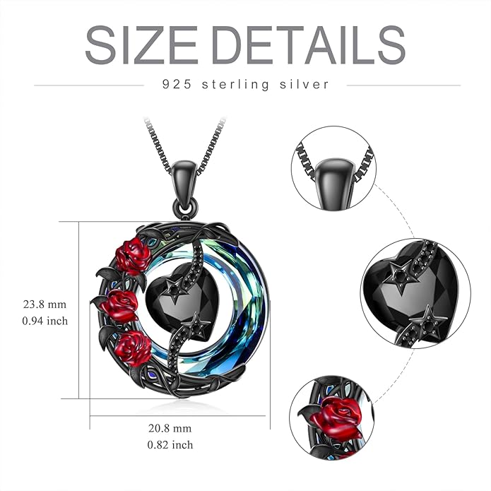 TOUPOP Christmas Gifts Birthstone Necklace 925 Sterling Silver Moon and Star Pendant with Blue Crystal Celtic Moon Jewelry Birthday Gifts for Women Mom Wife Her Daughter