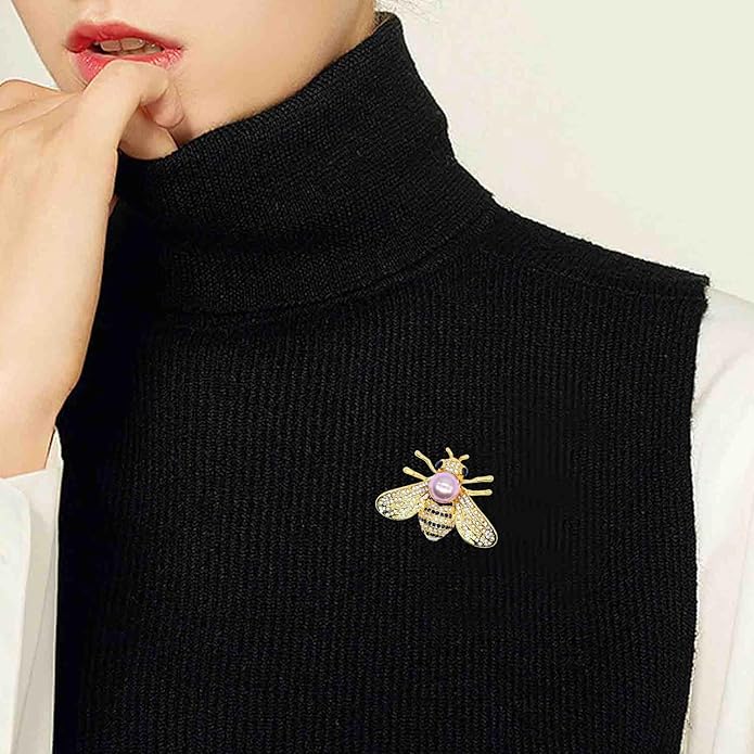 Honey Bee Brooches Crystal Insect Themed Bee Brooch Animal Fashion Shell Pearl Brooch Pin Gold Tone