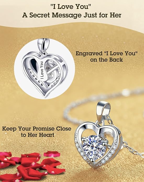 Mothers Day Gifts, Mom Gifts from Daughter Son, Necklace for Mom, Silver Necklace Gifts with Rose Flower for Grandma Daughter Girlfriend and Wife on Birthday Anniversary