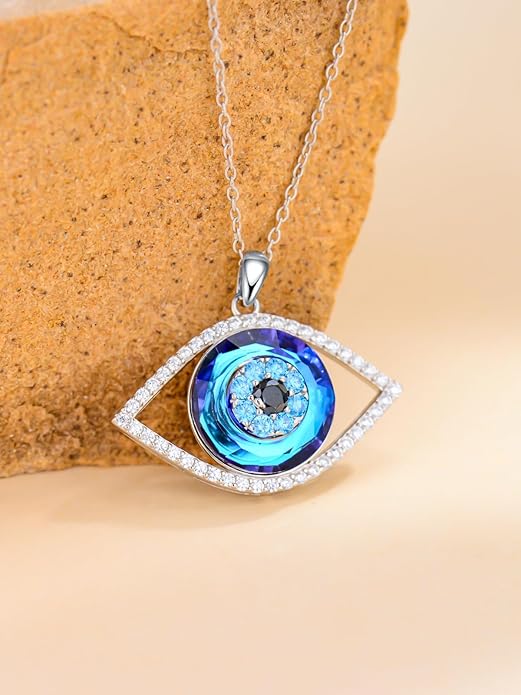 WINNICACA Sterling Silver Evil Eye Necklace Protection Crystal Pendant for Women Good Luck Vintage Evil Eye Pendant Jewelry Birthday Gifts for Women Friend Female