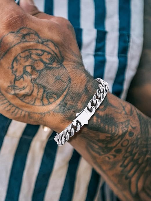 Richsteel 5/7/9/12mm Wide Miami Cuban Link Chain Bracelet for Men Women,Stainless Steel/Gold/Black Plated,7.4/8.2/9 Inch Length,Hip Hop Urban Street-wear Jewelry(Gift Wrapped)