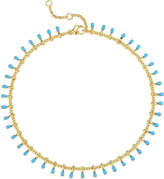MTMY Gold Anklets for Women 14K Gold Plated Tiny Bead Anklet Colorful Tassel Foot Chain Dainty Adjustable Cute Summer Beach Boho Anklets Jewelry Gift