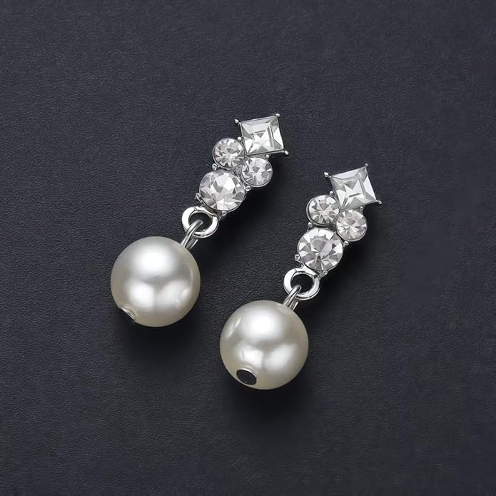 la luen Pearl Bride Wedding Jewelry Set Faux Pearls Crystal Rhinestone Necklace Earrings Bracelet Sets for Women Bridesmaid(3 PCS)