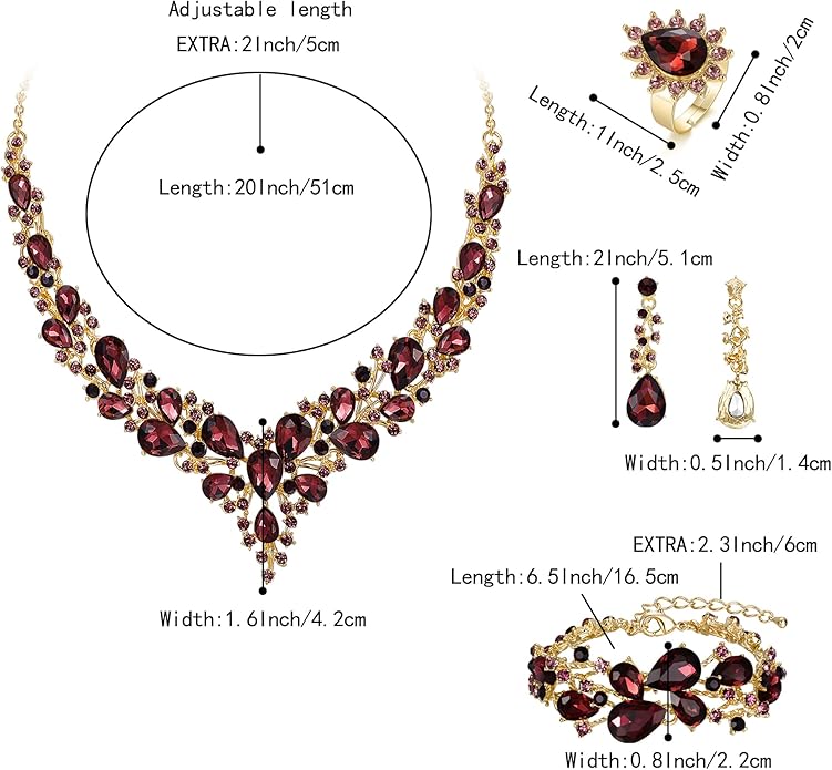 BriLove Wedding Bridal Jewelery for Women Austrian Crystal Teardrop Cluster Statement Necklace Dangle Earrings Link Bracelet Set