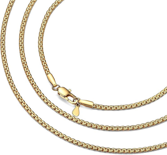 Bestyle 18K Gold Plated/Silver/Black Chain for Men, Hypoallergenic 2/4/6/8mm Stainless Steel Flat Link Chain Necklace for Men & Women Hip Hop Jewelry, 14-30"
