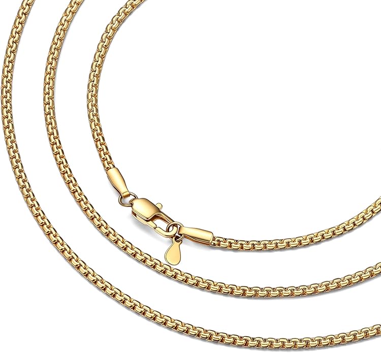 Bestyle 18K Gold Plated/Silver/Black Chain for Men, Hypoallergenic 2/4/6/8mm Stainless Steel Flat Link Chain Necklace for Men & Women Hip Hop Jewelry, 14-30"