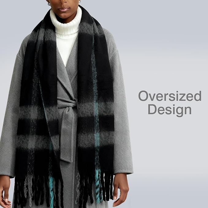 SHOHOKU Large Chunky Plaid Scarf Coloured Checked Oversized Scarf Tassel Soft Fall Winter Thick Warm Shawl Women
