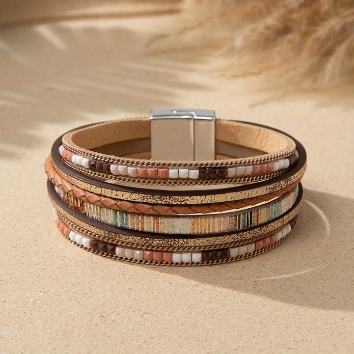 Aluinn Leather Wrap Bracelets For Women Boh Multi-Layer Elegance Bracelet Boho Bangle Western Cuff Bracelet Jewelry for Women