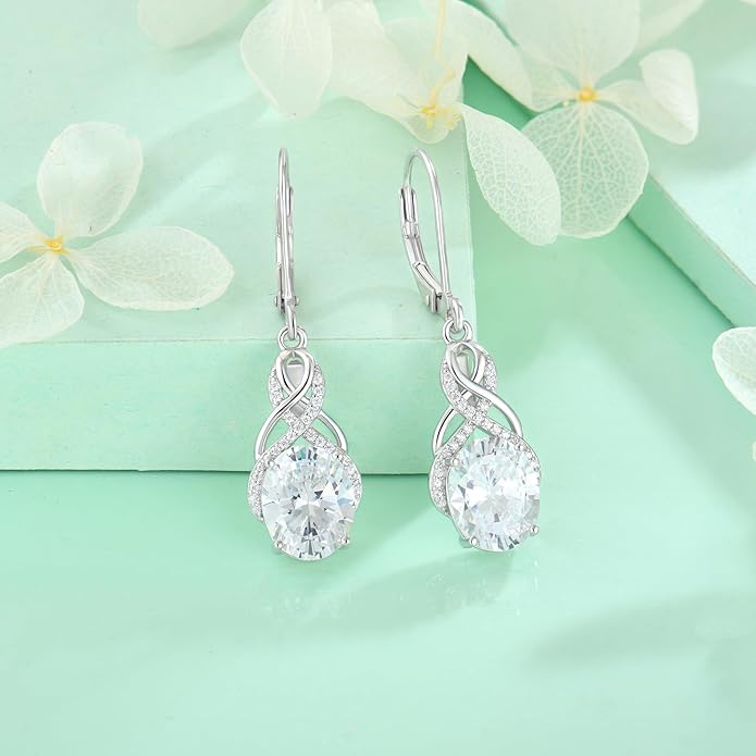 Starchenie 925 Sterling Silver Earrings for Women Infinity Dangle Earrings Amethyst Oval Cut Birthstone Jewelry Gift