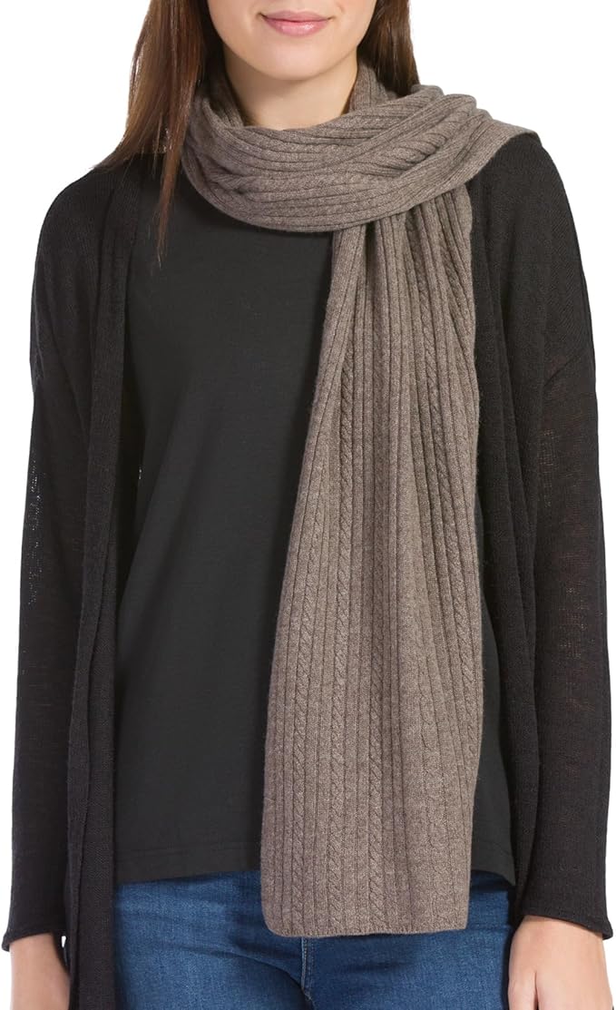 Fishers Finery Women's Cozy Cashmere Cable Knitted Winter Scarf | Black Label Box