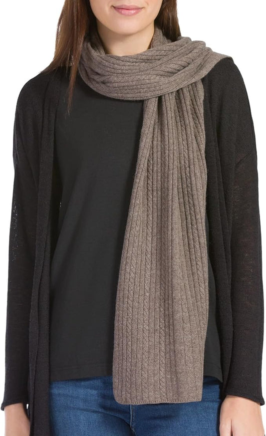 Fishers Finery Women's Cozy Cashmere Cable Knitted Winter Scarf | Black Label Box