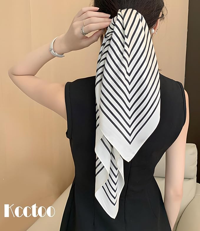kcctoo 27.5" Mulberry Silk Feeling Head Scarf Women's Fashion Square Neck Satin Scarfs for Bag Hair Scarves Gift