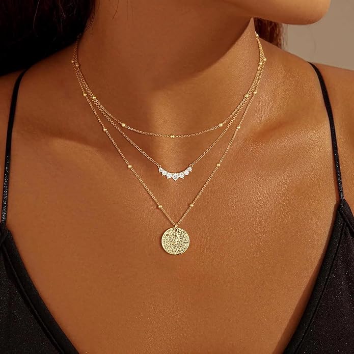 Gold Necklace for Women 14K Gold Plated Layered Necklaces Dainty Pendant Necklace Cute Stack Necklaces Set Fashion Jewelry Gift for Her