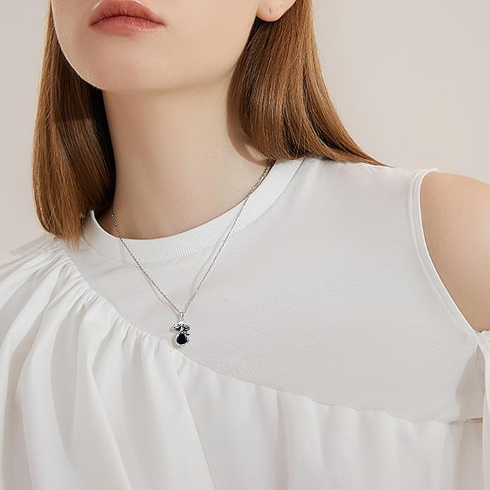 YAFEINI Mushroom Necklace Moonstone/Moss Agate/Malachite/Labradorite/Turquoise/Amber/Larimar/Black Onyx/Lapis Lazuli/Peridot/Opal Sterling Silver Mushroom Pendant Mother's Day Jewelry for Women Mom