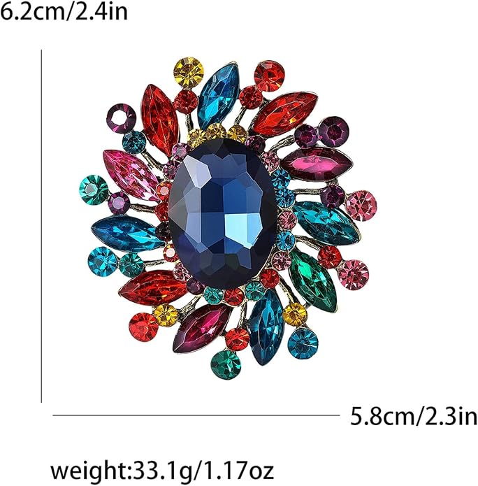 Rhinestone Brooch for Women,Vintage Crystal Flowers Brooch Statement Crystal Glass Lapel Pins Prom Classic Jewelry