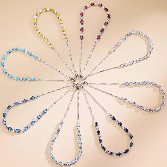 FANCIME Shine of Tears Birthstone Tennis bolo Bracelets Sterling Silver Tennis Bracelets Charm Fine Jewelry Birthday Gifts for Women Mom