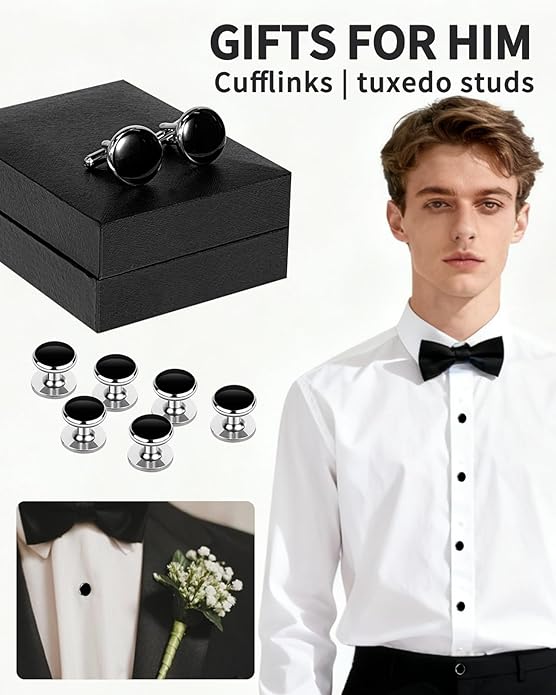 Oiomniv Men's Cufflinks & Tuxedo Studs Set - Business Wedding Formal Accessories for Suits Shirts Vests (Ideal for Anniversary Birthday Gifts)