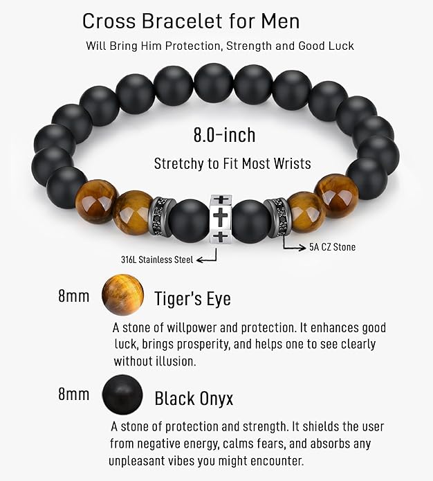 TONY & SANDY Cross Bracelet Men Cool Valentines Day Gifts for Him Teen Boys Son Grandson Nephew, Birthday Easter Christmas Gifts for Teen Boys Adults Men