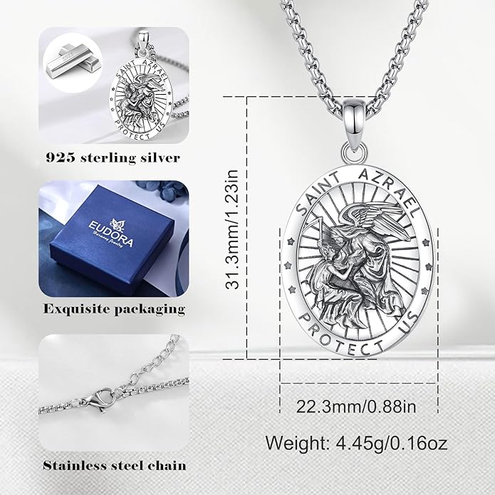 EUDORA 925 Sterling Silver St Christopher/St Benedict/St Michael/Virgin Mary/San Judas Tadeo/Good Shepherd Cross/Archangel Necklace Medal Pendant Protection Religious Amulet Jewelry For Men Women