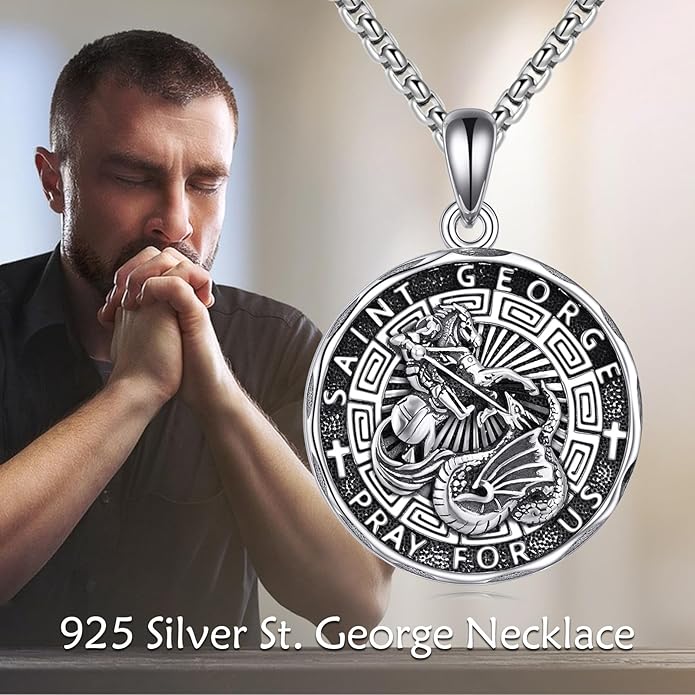 YFN Patron Saint Necklace Sterling Silver Amulet Medal Pendant Religious Protector Jewelry Gifts for Women Men