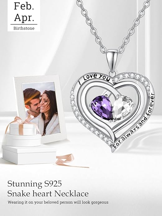 Zeuslia Double Birthstone Necklace Gifts for Wife - 925 Sterling Silver Sunflower/Rose/Crown Cross/Compass/Heart Pendant I Love You Necklace, Anniversary Birthday Gifts for Wife Girlfriend Mom Her