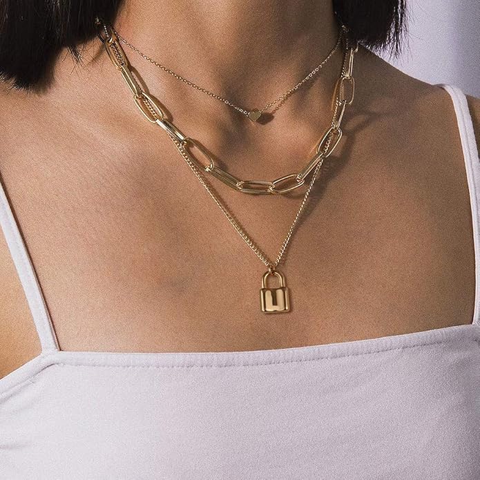 Turandoss Dainty Layered Choker Necklace, Handmade Y Pendant Necklace Multilayer Bar Disc Necklace Adjustable Layering Choker Necklaces for Women
