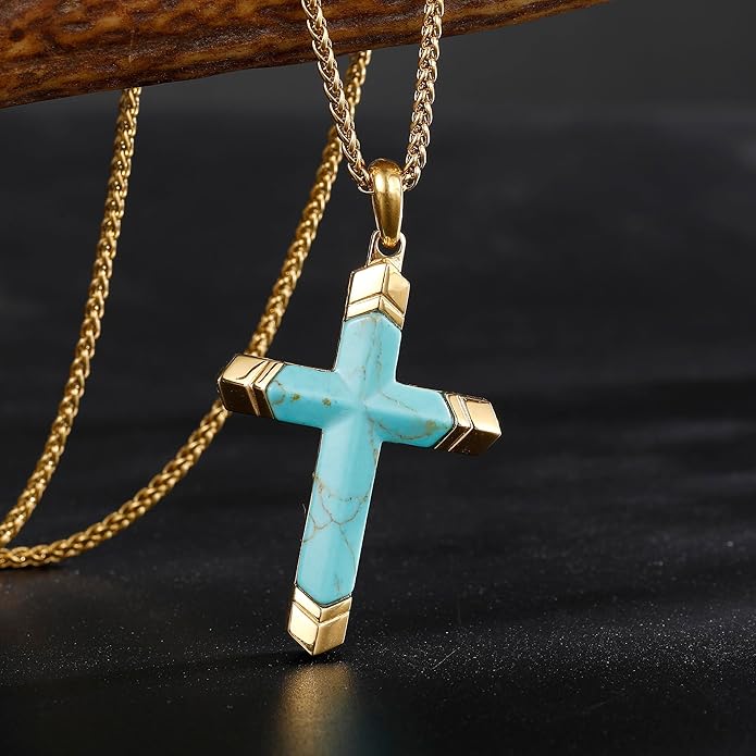 GTMJ Cross Necklace for Men -Stainless Steel & Gemstone Adjustable Box Chain 24-26in, Spiritual Jewelry Gift for Him, Everyday Wear