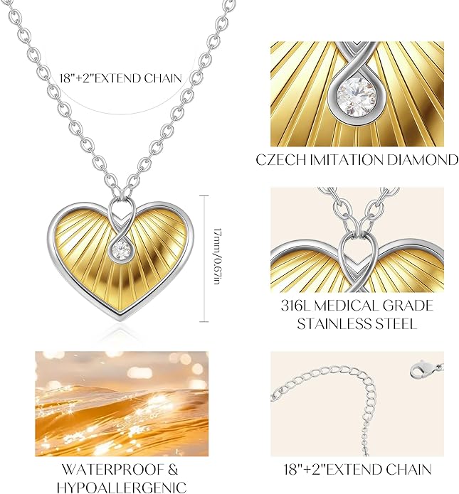 Infinity Heart Necklace,Pendant Necklace for Women Engraved with 'FOREVER LOVE',Heart Pendant Necklace with Cubic Zirconia,Anniversary Eternity Jewelry Gift for Wife or Birthday Present for Women