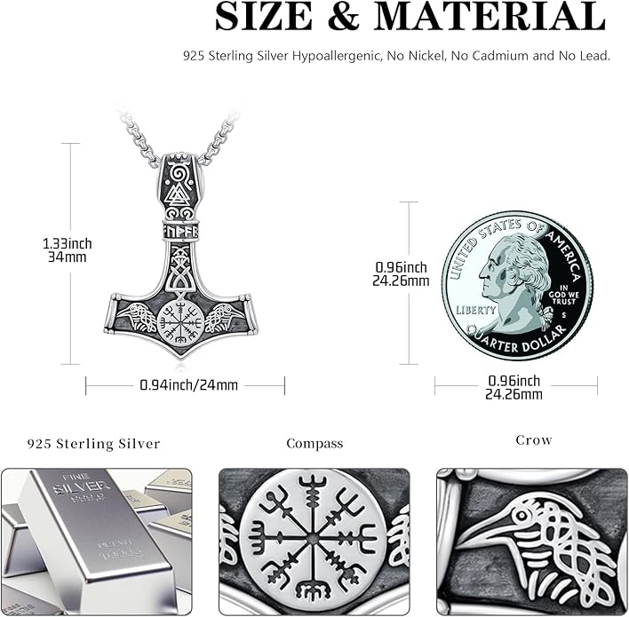 KoyeKei Viking Necklace for Men 925 Sterling Silver Viking Norse Pagan Jewelry Gifts for Women